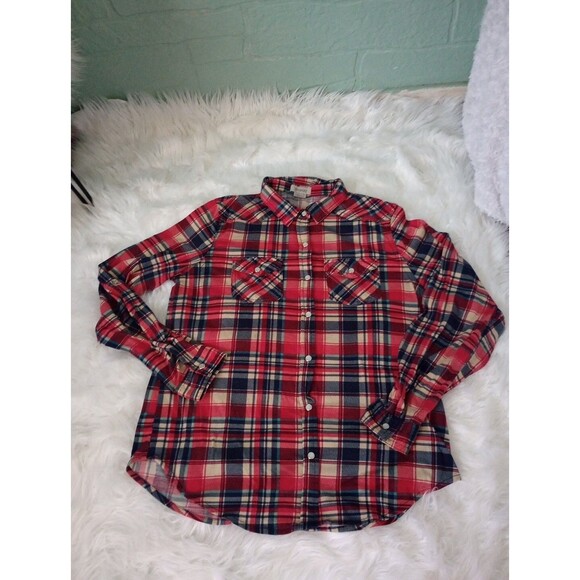 Passport Flannel Shirt Womens Medium Pearl Snap Long Sleeve Collared Casual - Picture 1 of 7